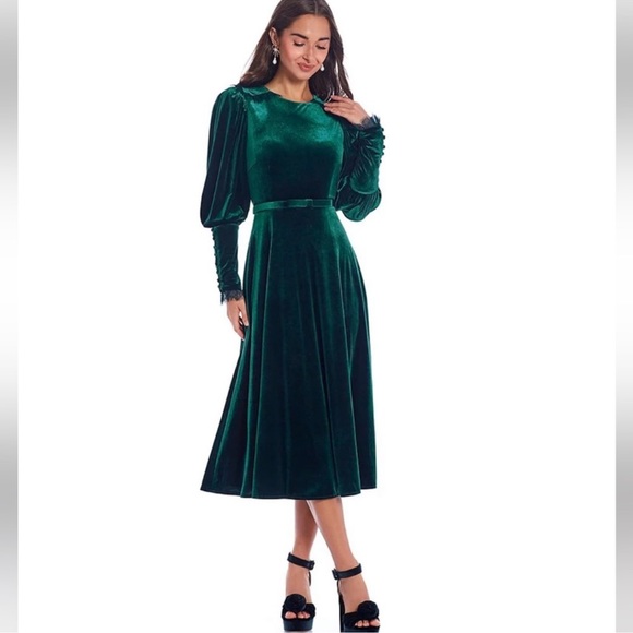 Antonio Melani x Nicola Bathie Helen Stretch Velvet Jewel Neck  Midi Dress. - Picture 1 of 16